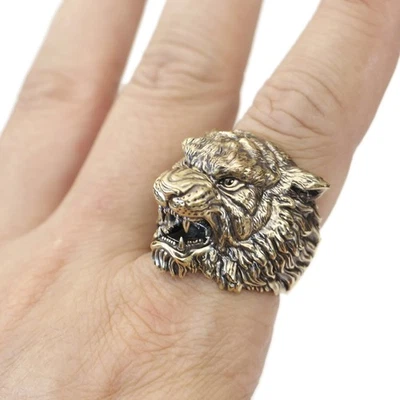 Enorme Anillo Punk Tigre del Rey Joyería Animal de Latón BK466D Abierto EE. UU. Talla 8~15 BZ Foto 1 de 4