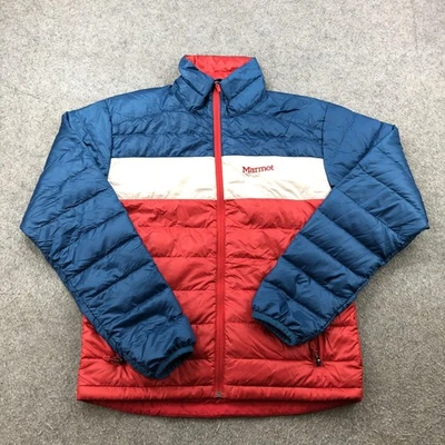 Marmot Jacket Mens Small Red Blue White 600 Fill Puffer Quilted Insulated - Image 1 of 4