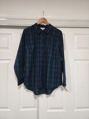 Camisa On 34th Para Mujer Bosque Oscuro Combo Cuadros Botón Frontal Talla 1X Foto 1 de 4