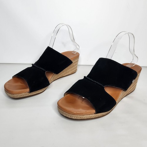 Sandali da donna neri Ugg Eirene Espadrille zeppa taglia 12 pelle scamosciata slip on