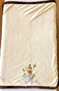 Kidsline Monkey Elephant Baby Blanket Cream Brown Trim Lovey Security  - Picture 1 of 4