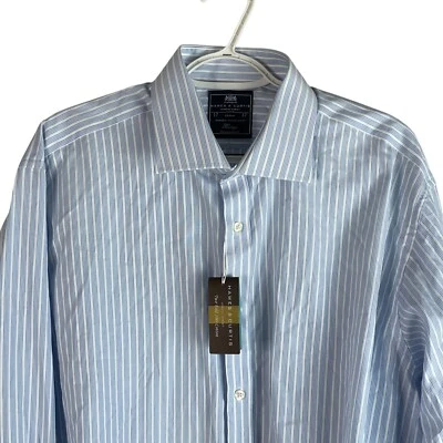 NUEVA Camisa de Vestir Hawes & Curtis Warwick A Medida 17/37 Puño Francés Azul Rayas Foto 1 de 4