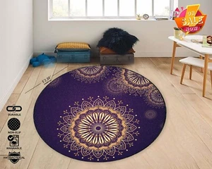 Purple Mandala Rug, Design Rug, Living Room Rug, Mandala Round Rug,Purple Carpet - Picture 1 of 12