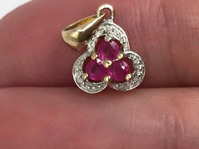 9ct gold ruby and diamond pendant, trilogy, small, no chain, new. - Image 1 of 4