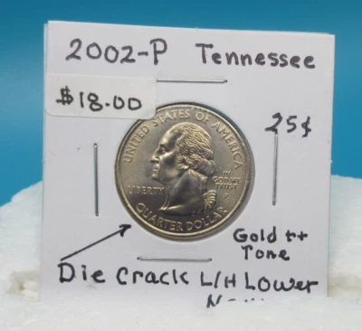 ERROR Die Crack Lower Neck 2002-P Tennesse QUARTER 25 Cent Coin - Image 1 of 3