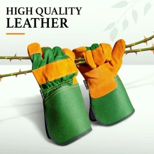 Leather Garden Gloves Safety Suede Heavy Duty Gardening Mens Ladies Thorn Proof - Picture 1 of 7