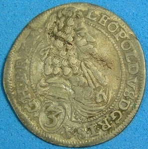 Hungary 3 Krajczar Silver Coin 1697, Leopold the Hogmouth, Combined Shipping - Bild 1 von 3