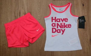 Nike Girl 2 Piece Tank & Shorts Set ~ White, Neon Orange & Pink~ Have a Nike Day - Picture 1 of 3