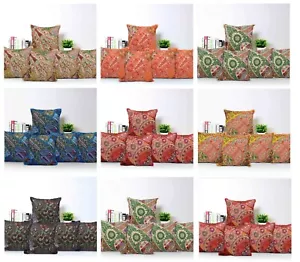 CUSHION COVER (SET OF 5 PCS) INDIAN PATCH HAND EMBROIDERED 16" X 16" USA SELLER - Picture 1 of 15