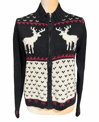 Cárdigan Suéter Vintage Woolrich Cremallera Completa Reno Esquí Nórdico Isla Justa Talla M Foto 1 de 4