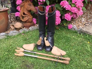 Leather Riding Boots Equestrian with Stretchers Vintage - Picture 1 of 8