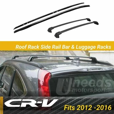Fit Honda CRV CR-V 2012-2016 Black Bolt On Roof Rack Side Rail Bar Cross Bar Set - Image 1 of 4