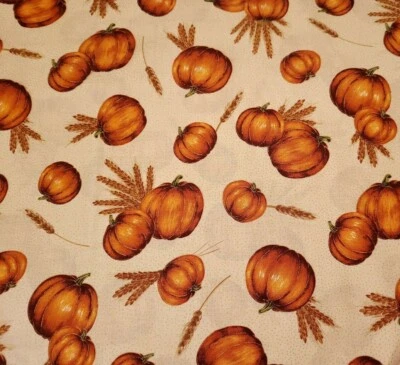 Autumn Glow BTY Quilting Treasures Orange Pumpkins on Cream Gold Highlights - Image 1 of 3