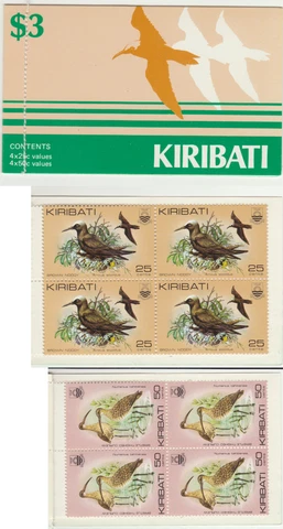 Kiribati 1983 Birds $3.00 Booklet, SB2, Brown Noddy & Curlew panes, UNM / MNH Cover