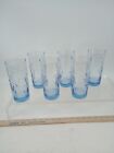 6 Vintage Light Blue Drinking Glasses Iris Design 6 1/2" Tall Excellent