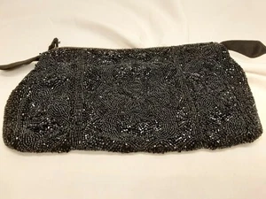 Vintage Black Beaded Purse 4 1/2 X 8 - Picture 1 of 3