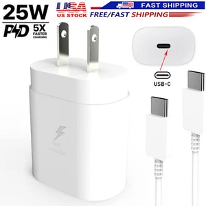 25W Super Fast Wall PD Charger USB-C Cable For Samsung A16 A15 A25 A35 A55 A54 - Picture 1 of 25