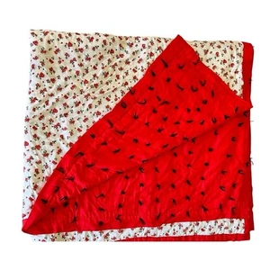 Vintage Handmade Hand Tied Tufted Back Patchwork Red Flower Quilt 71”x84” READ - Picture 1 of 5
