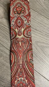 Vintage Rooster 60S 70S Square Tie, Hand Printed Red Salmon, Accent Color - Picture 1 of 4