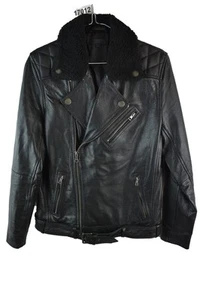 ASOS schwarze Leder Biker Jacke Größe M Herren durchgehender Reißverschluss Freizeit Outdoor Oberbekleidung - Bild 1 von 8