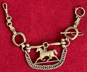 Antique German Pocket Watch Chain Silver Chrome Fob Charivari Horse Motifs - Picture 1 of 8