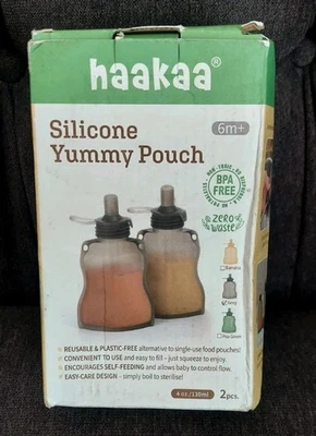 Haakaa Deliciosa Bolsa Silicona Alimentos para Bebés Bolsas Reutilizables 4oz Cada 2 Paquete Gris 6mo+ Foto 1 de 3