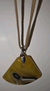 Vintage Polished Agate Geode Slice Pendant Necklace with Leather Cord, Unbranded - Picture 1 of 8