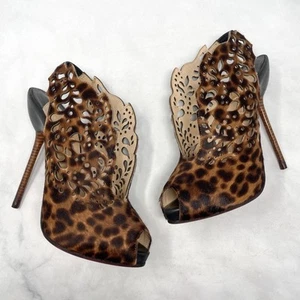 Christian Louboutin Markesling 120 Pony Leopard Calf Hair Slingback Heels 35.5 - Picture 1 of 12
