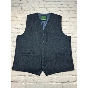 Emerald Isle Irish Vest Wool blend Blue Herringbone Tweed 5 Button size 52 A628 - Picture 1 of 6