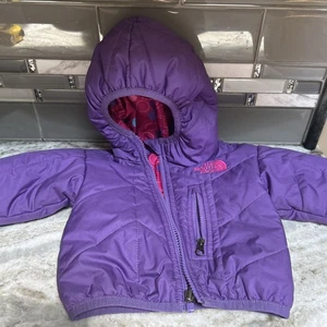 The North Face Baby Reversible Puffer Jacket Purple Hooded 0-3 M - Picture 1 of 6