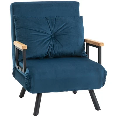 Schlafsessel, Einzelsofa mit Bettfunktion, Relaxsessel mit Rückenkissen Blau - Bild 1 von 4