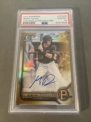 HENRY DAVIS 2022 Bowman Chrome GOLD REFRACTOR AUTO RC CPA-HD  /50 PIRATES PSA 10 - Image 1 of 2