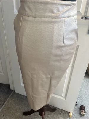 River Island Champagne Pearlescent Faux Leather Pencil Skirt - Size 8 - Image 1 of 4