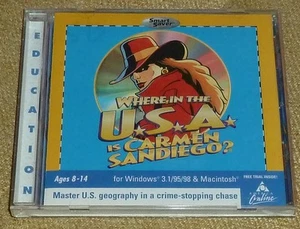 Where in the U.S.A. Is Carmen Sandiego? PC Software Win 3.1/95/98 & Mac CDROM - Afbeelding 1 van 4