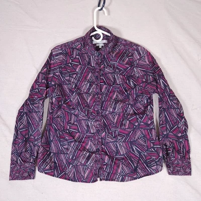 Foxcroft Button Shirt Womens 10P Purple Pink Geometric Long Sleeve Non Iron - Image 1 of 4