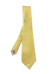 TURNBULL ASSER Hande Made In England Yellow Silk Men’s Tie Polka Dot Pattern GC - Picture 1 of 6