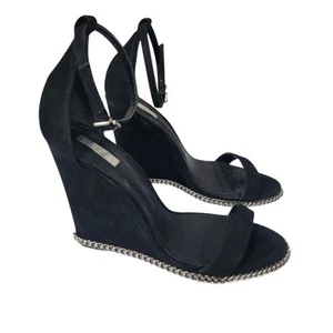 Sandalia Schutz Nobuck Salto Tacones de Cuña Alto Negro Plata Tachonado Hecho en Brasil 8 - Imagen 1 de 13