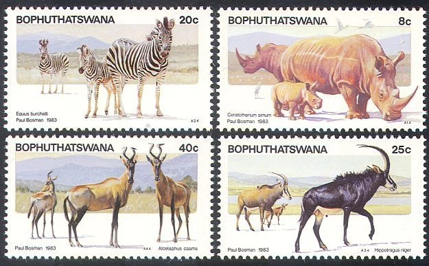 Bophuthatswana 1983 Rhino/Zebra/Antelope/Animals/Nature/Wildlife 4v set (n18664) - Image 1 of 1