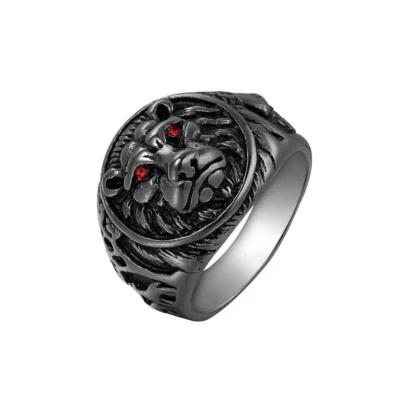 Anillo Animal King Rojo Circonita cúbica Negro Rey León Acero Inoxidable Para Hombre Motociclista Punk Anillo Foto 1 de 2