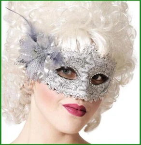 Maschera sexy donna in pizzo argento veneziana giochi festa strass carnevale  - Foto 1 di 3
