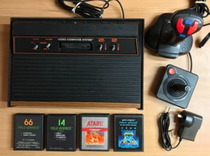 ATARI 2600 4-SWITCH WOODY NTSC CONSOLE + ACCESSORIES + 4 GAMES *FREE POST AUS* - Picture 1 of 13