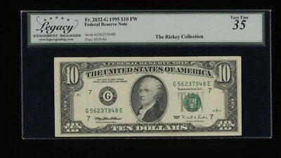 DBR 1995 $10 FRN Chicago Fr. 2032-G Legacy 35 Serial G56237948E - Image 1 of 2