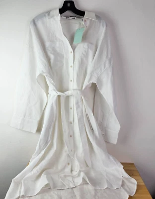 ESPRIT Button Minimalist 10 Belted Midi Shirt Dress 100% Cotton White W/Slip NWT - Image 1 of 4