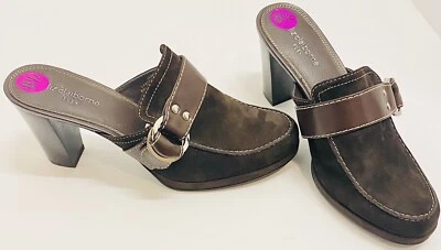 Liz Claiborne Women’s Flex Jamal Dark Brown Suede Leather Mules Block Heels 8.5M - Image 1 of 4