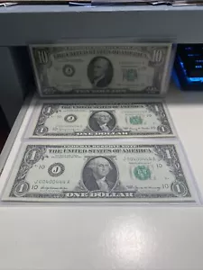 3 of $10 1963/A/9 Kansas City notes MATCH Low# BINARY,00400444 UNC Super Rare! - Picture 1 of 5