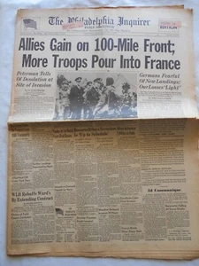 THE PHILADELPHIA INQUIRER- JUNE 7 1944 ALLIES GAIN on 100-MILE FRONT - Picture 1 of 6
