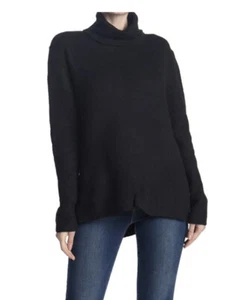 Sweet Romeo Nordstrom XL Abstract Ribbed Turtleneck Sweater Black Tunic Women’s - Picture 1 of 5