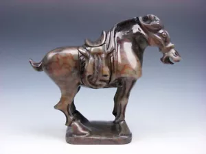Solid Ox-Blood Jade Hand Crafted Sculpture Standing Ancient War Horse #05282306 - Picture 1 of 11