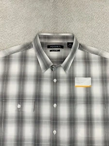 AXIST Men's Size XXL Slim Fit Buttton Down Short Sleeve Shirt Grey Plaid NEW - Picture 1 of 6