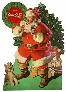 ENJOY COCA COLA SANTA CLAUS SSHING DOG HEAVY DUTY USA METAL ADVERTISING SIGN - Picture 1 of 1